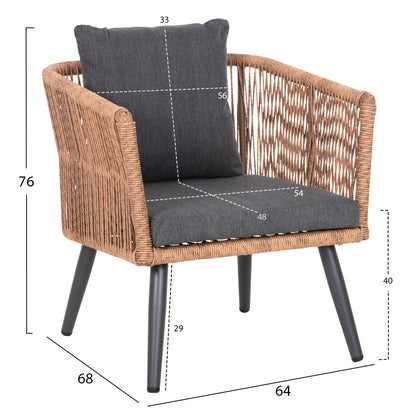 OUTDOOR LOUNGE 4PCS SET FREJA HM6057.03 ALUMINUM IN ANTHRACITE-PE RATTAN IN BEIGE-ANTHRACITE CUSHIONS