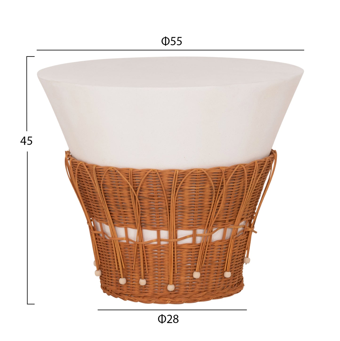 SET 2PCS COFFEE TABLES PERRAL HM21138.02 FIBER CEMENT IN WHITE--NATURAL RATTAN DECOR