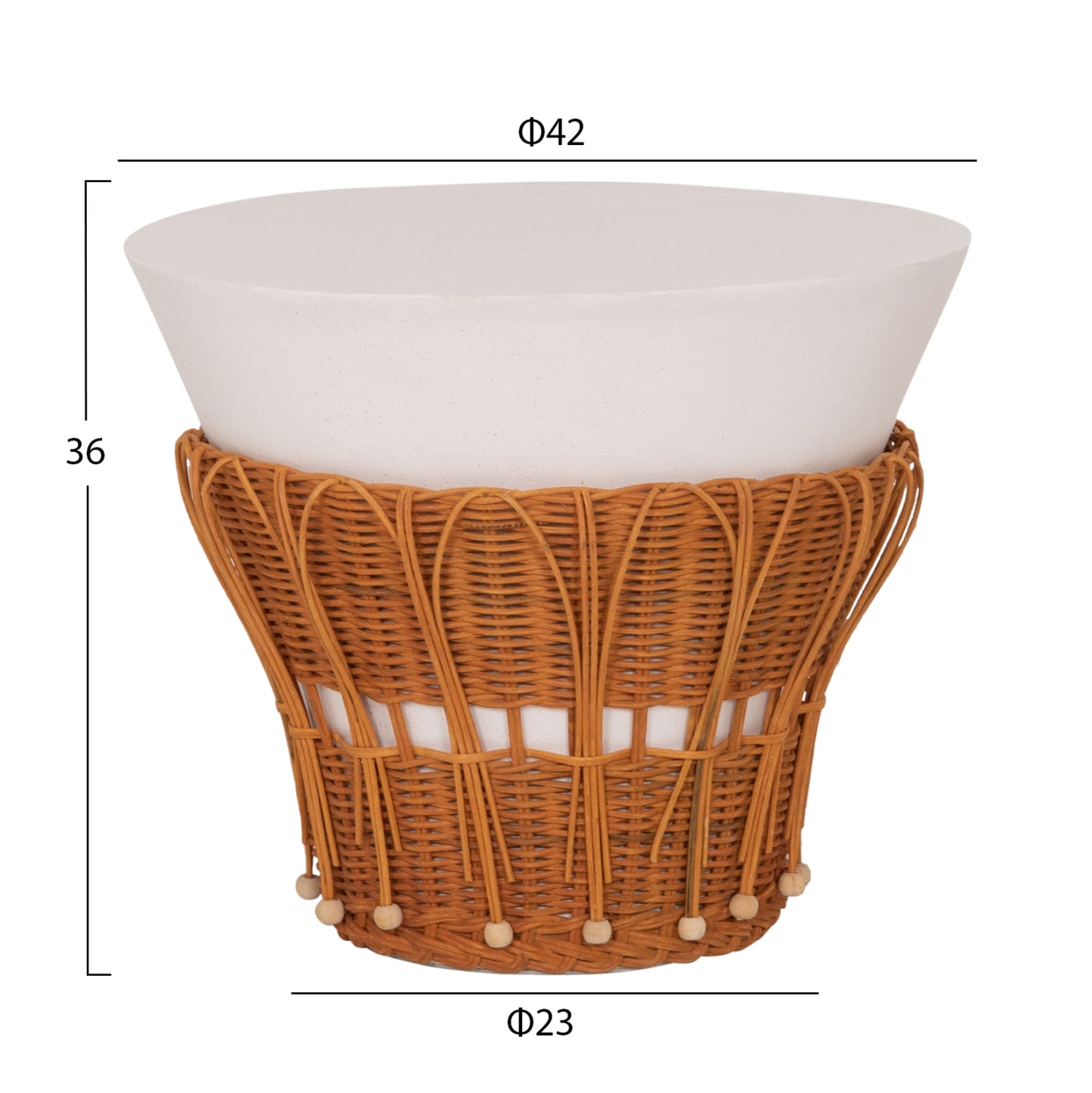 SET 2PCS COFFEE TABLES PERRAL HM21138.02 FIBER CEMENT IN WHITE--NATURAL RATTAN DECOR