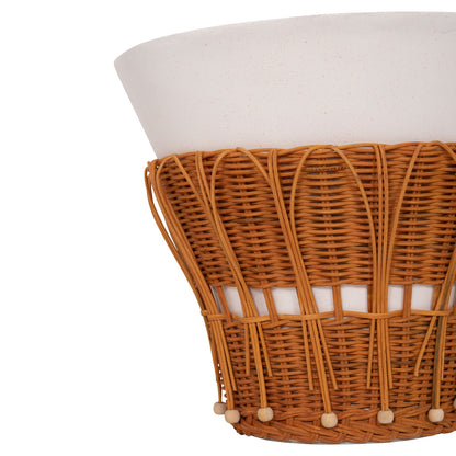 SET 2PCS COFFEE TABLES PERRAL HM21138.02 FIBER CEMENT IN WHITE--NATURAL RATTAN DECOR