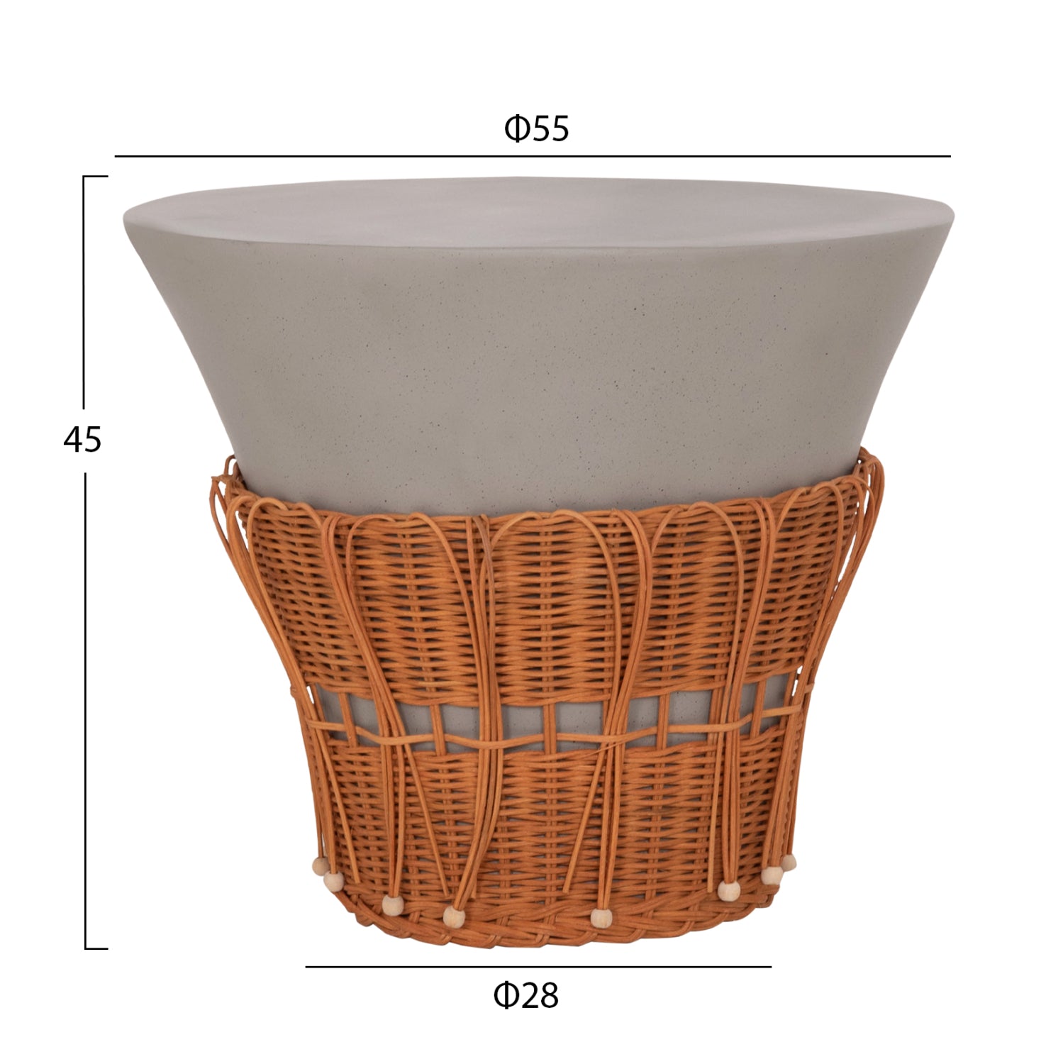SET 2PCS COFFEE TABLES PERRAL HM21138.03 FIBER CEMENT IN GREY--NATURAL RATTAN DECOR