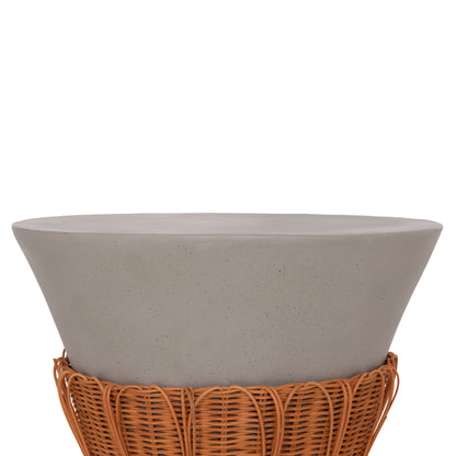 SET 2PCS COFFEE TABLES PERRAL HM21138.03 FIBER CEMENT IN GREY--NATURAL RATTAN DECOR