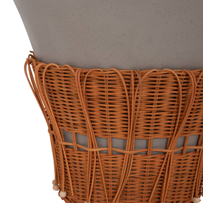 SET 2PCS COFFEE TABLES PERRAL HM21138.03 FIBER CEMENT IN GREY--NATURAL RATTAN DECOR