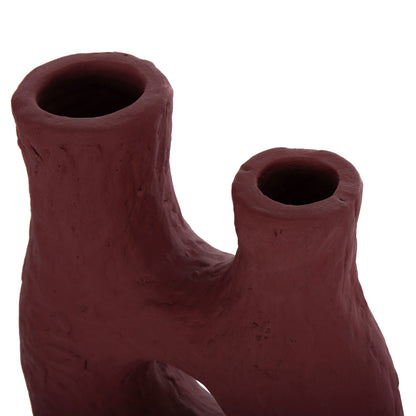 SET 2PCS DECORATIVE TABLE VASES NAMENTIS HM21143.02 TERRACOTA IN WHITE & MAROON RED