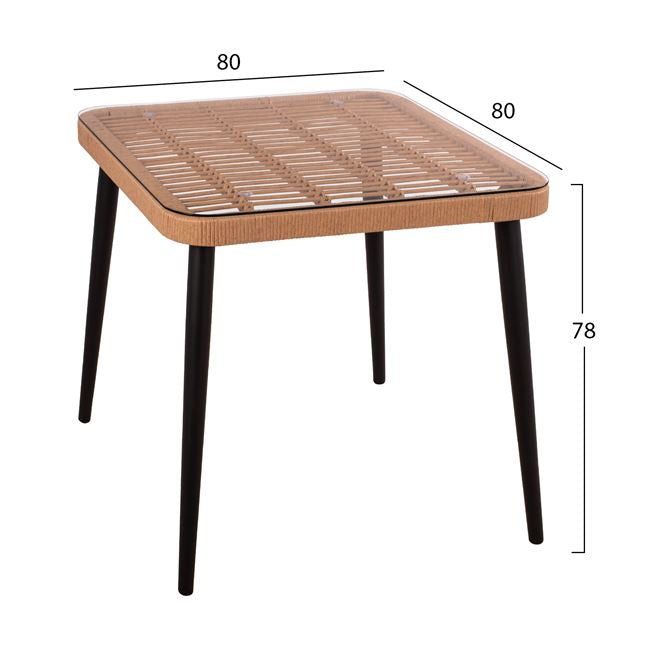 Set 3 pieces Allegra Wicker with Table 80x80x78 Beige and Black HM10483