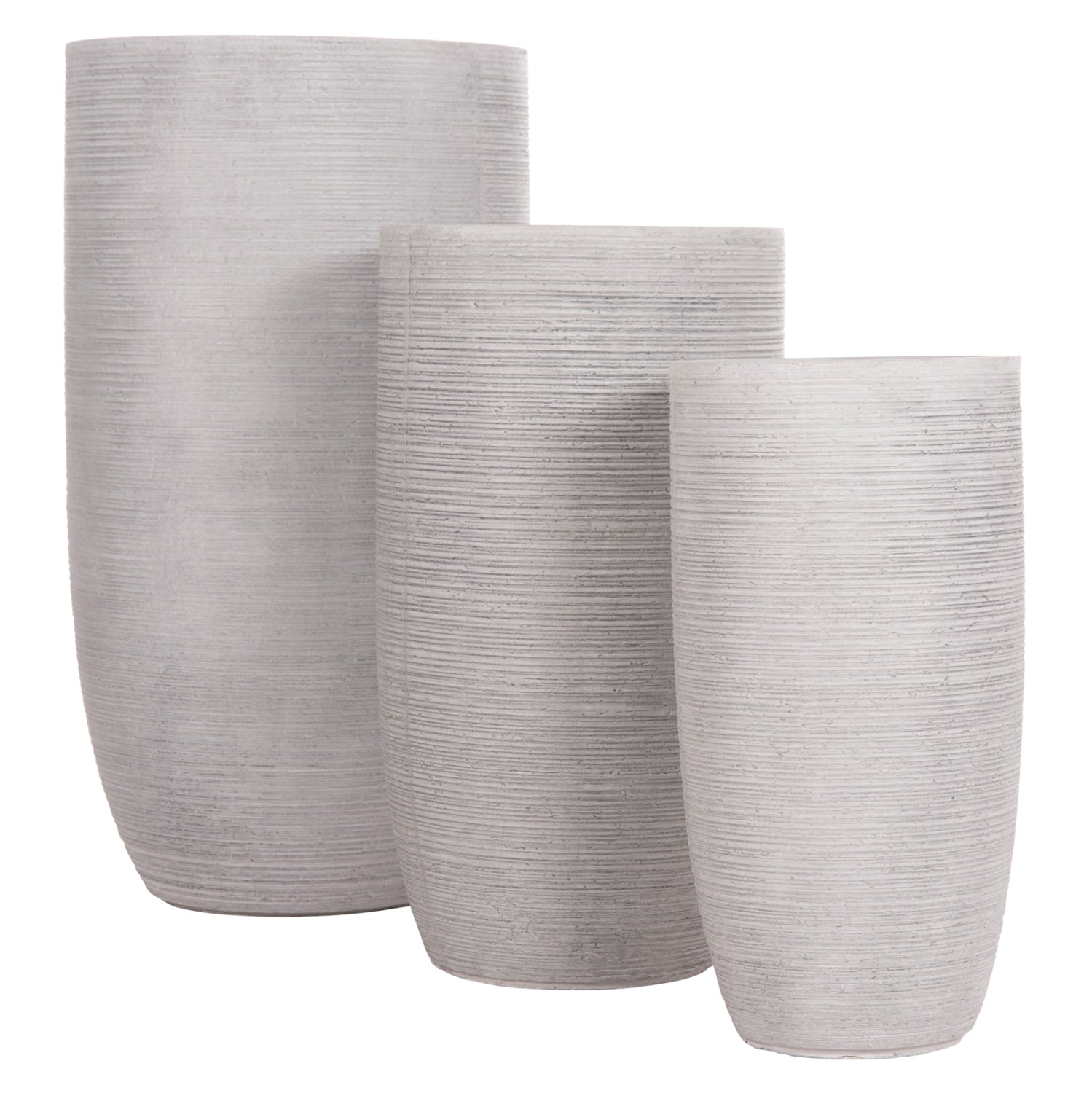 GARDEN PLANTERS CYLINDRICAL SET 3PCS SERIES GARDENER HM4721 FIBERCLAY--IN CEMENT COLOR Φ42.5x78.5Hcm.