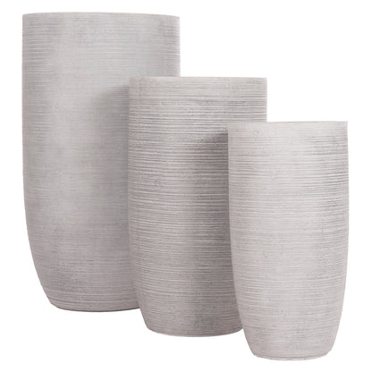 GARDEN PLANTERS CYLINDRICAL SET 3PCS SERIES GARDENER HM4721 FIBERCLAY--IN CEMENT COLOR Φ42.5x78.5Hcm.