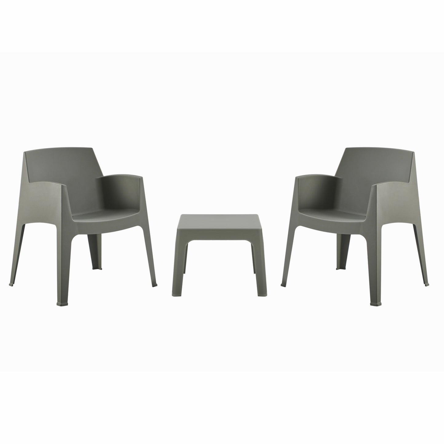 3PCS SET POLYPROPYLENE SLEEK HM21267.05 COFFEE TABLE & 2 ARMCHAIRS - DARK OLIVE GREEN