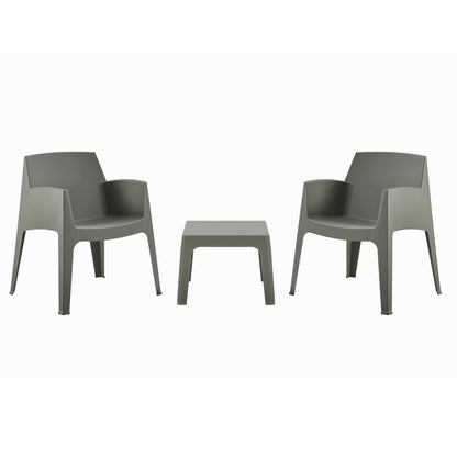 3PCS SET POLYPROPYLENE SLEEK HM21267.05 COFFEE TABLE & 2 ARMCHAIRS - DARK OLIVE GREEN