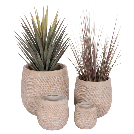 GARDEN PLANTERS ROUND SET 4PCS GARDENER HM4722 FIBERCLAY--IVORY CEMENT Φ54x54Hcm.