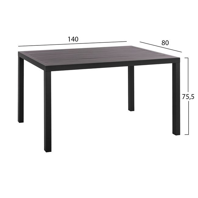 Set 5 pieces Aluminum with Table 140x80x75.5 Grey HM10519