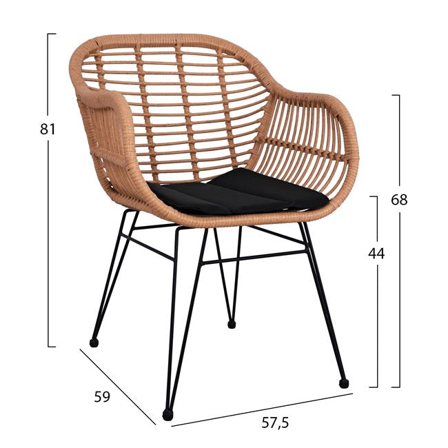 Set 5 pieces Allegra Wicker with Table 140x80x78 Beige &black HM10490