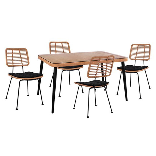 Set 5 pieces Allegra Wicker with Table 140x80x78 Beige & Black Color HM10492