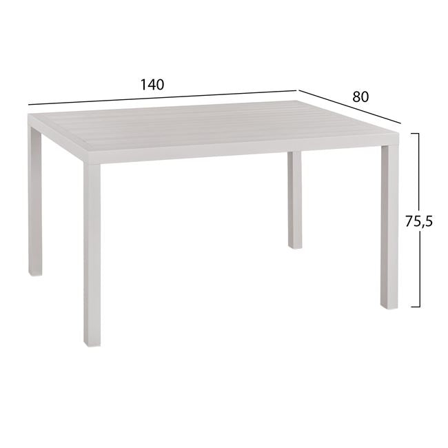 Set 5 pieces with Table 140x80x75.5 & Aluminum chairs in White color HM10527