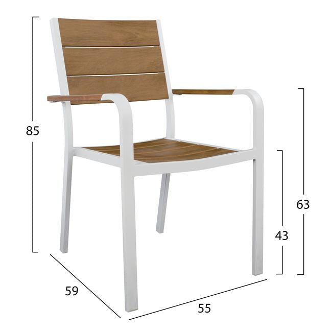 Set 5 pieces Table & Armchairs Aluminum Polywood White Color HM10459