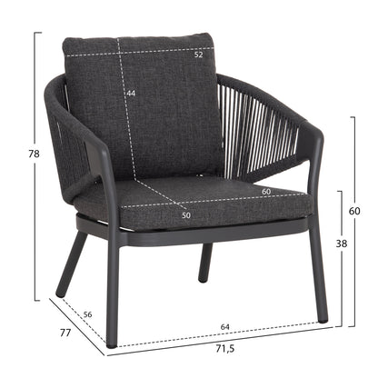 OUTDOOR 3PCS SET DRISCOLL HM10907.01 COFEE TABLE & 2 ARMCHAIRS--ALUMINUM IN GREY