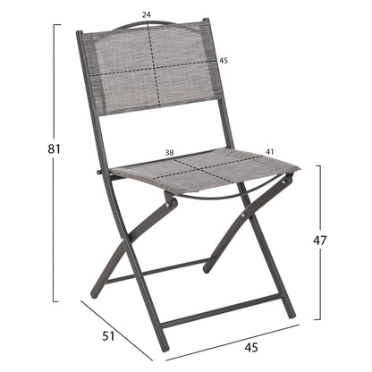 OUTDOOR DINING SET 3PCS LIMA HM21038.01 METAL ROUND TABLE & 2 FOLDABLE CHAIRS-GREY