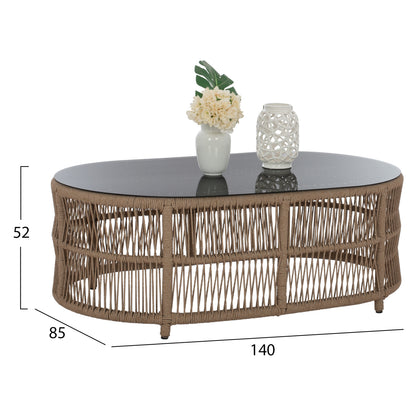 OUTDOOR SET OXFORD 4PCS IROKO ROPE TEMPERED GLASS HM5884.01