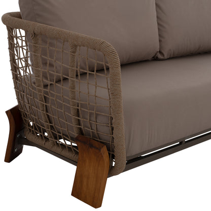 OUTDOOR SET OXFORD 4PCS IROKO ROPE TEMPERED GLASS HM5884.01