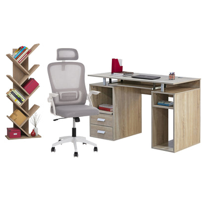 STUDENT PACK 3PCS HM11207 DESK+BOOKCASE+OFFICE CHAIR--SONAMA/WHITE