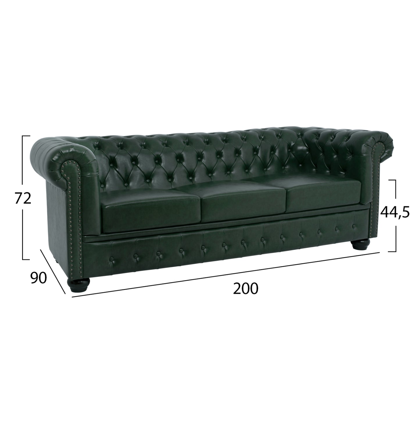 SET 2-SEATER & 3-SEATER SOFAS MOBAR HM10911.08 PU LEATHER T.CHESTERFIELD--CYPRESS GREEN