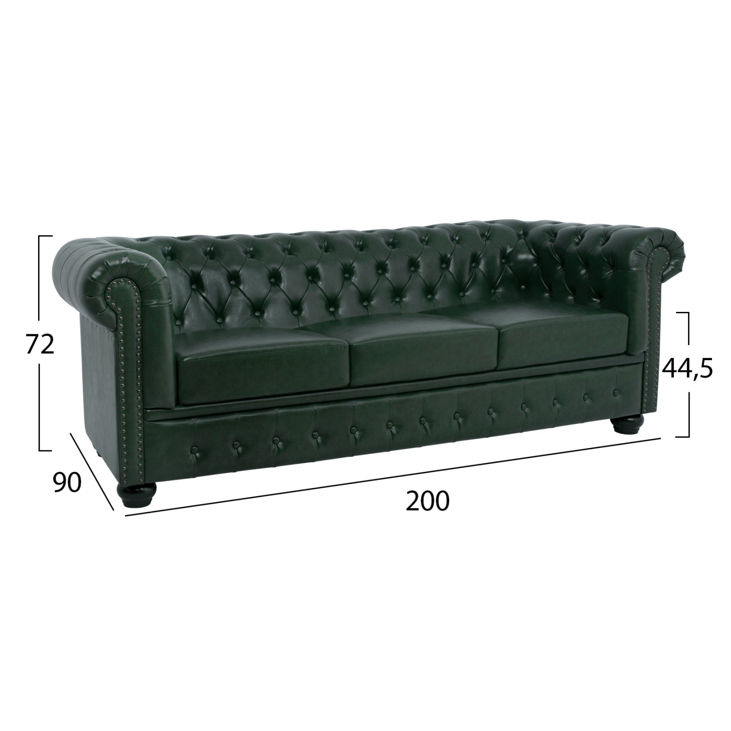 SET 2-SEATER & 3-SEATER SOFAS MOBAR HM10911.08 PU LEATHER T.CHESTERFIELD--CYPRESS GREEN