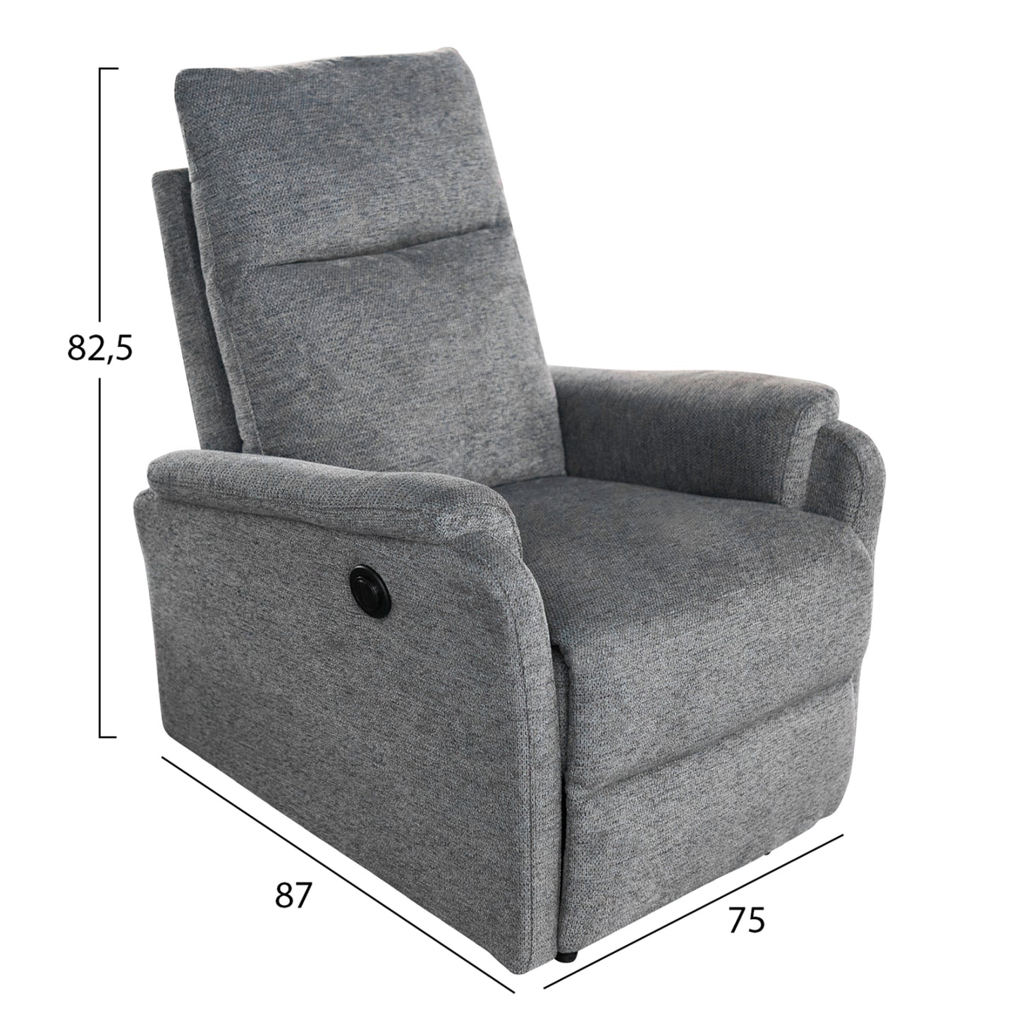 SET SOFA-RELAX ARMCHAIR SYNTHIA HM10735.03 GREY FABRIC--ELECTRIC RECLINE [L]