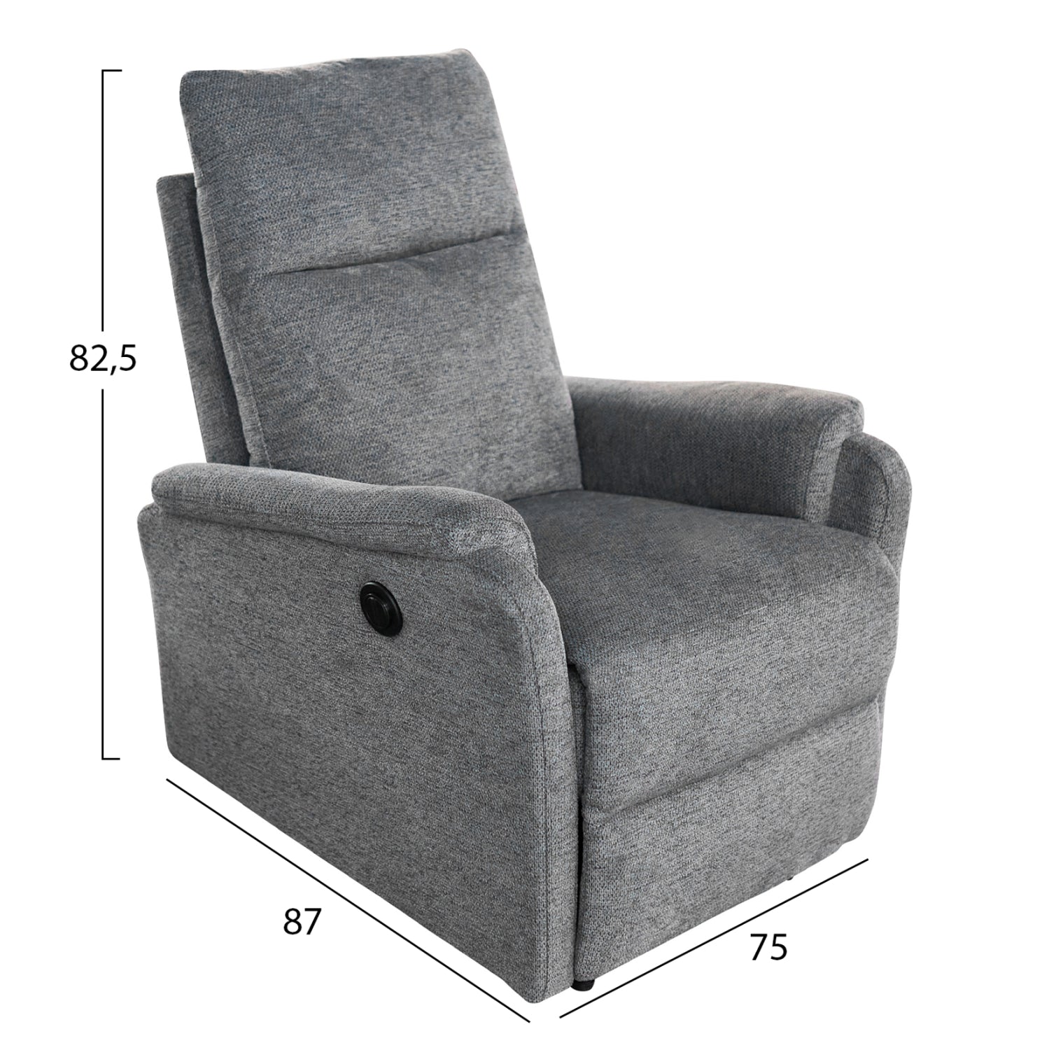 SET SOFA-RELAX ARMCHAIR SYNTHIA HM10735.03 GREY FABRIC--ELECTRIC RECLINE [L]