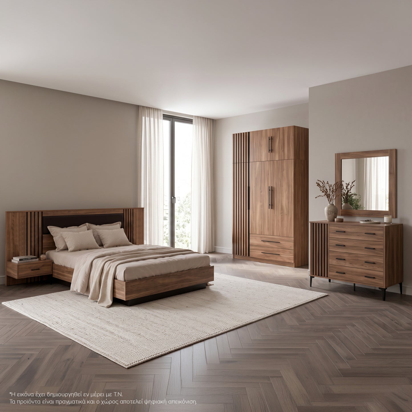 BEDROOM MELAMINE FURNITURE SET 6PCS HARRY HM11213 WITH MATTRESS 160x200cm