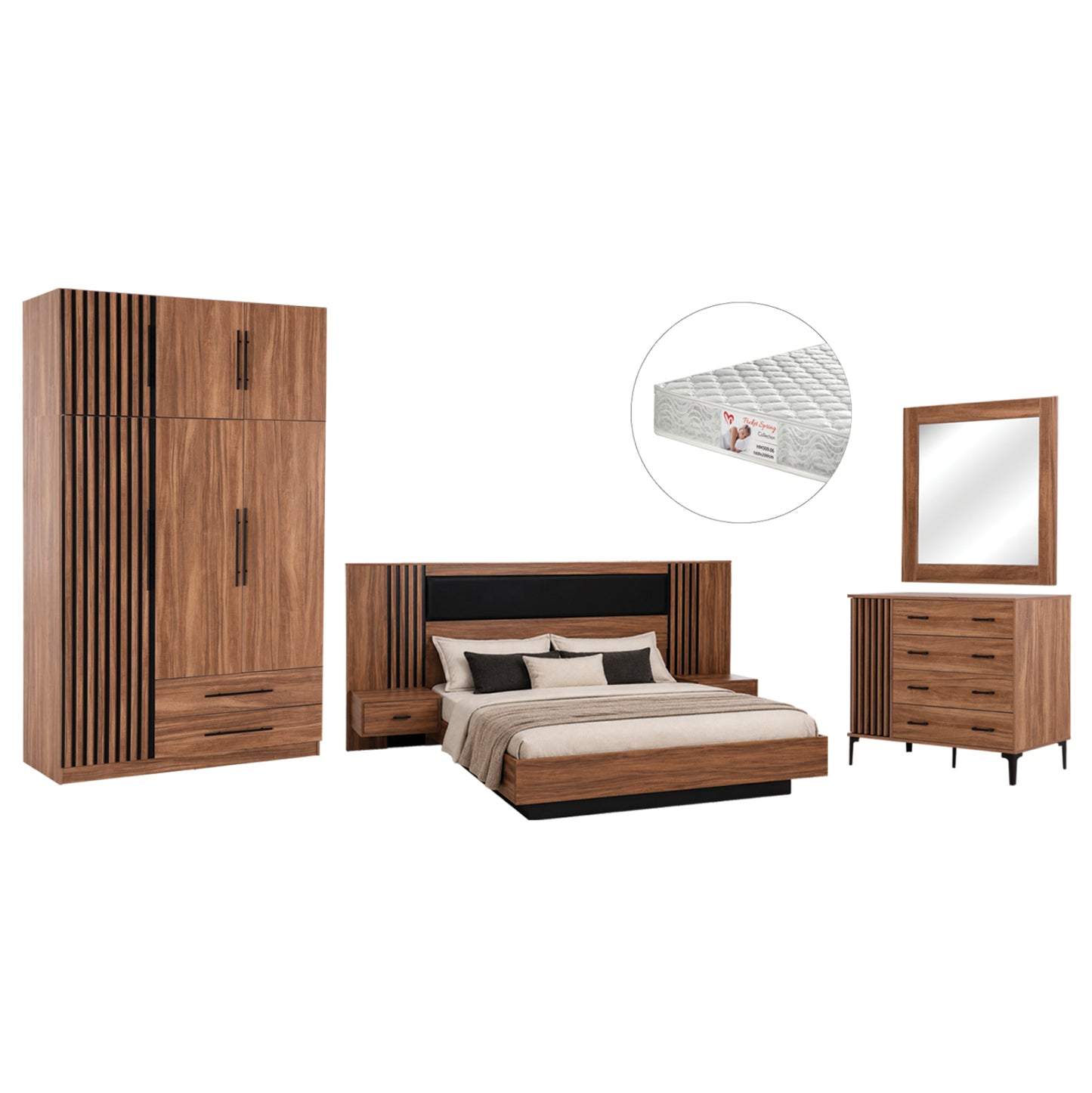 BEDROOM MELAMINE FURNITURE SET 6PCS HARRY HM11213 WITH MATTRESS 160x200cm