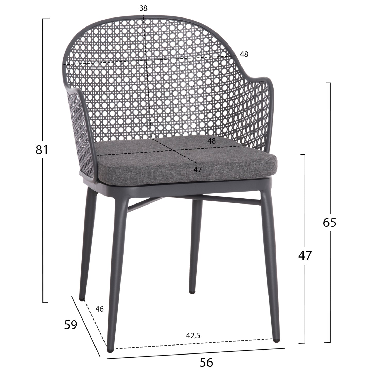OUTDOOR LOUNGE SET 3PCS OREGO HM21106.01 ALUMINUM IN DARK GREY COLOR
