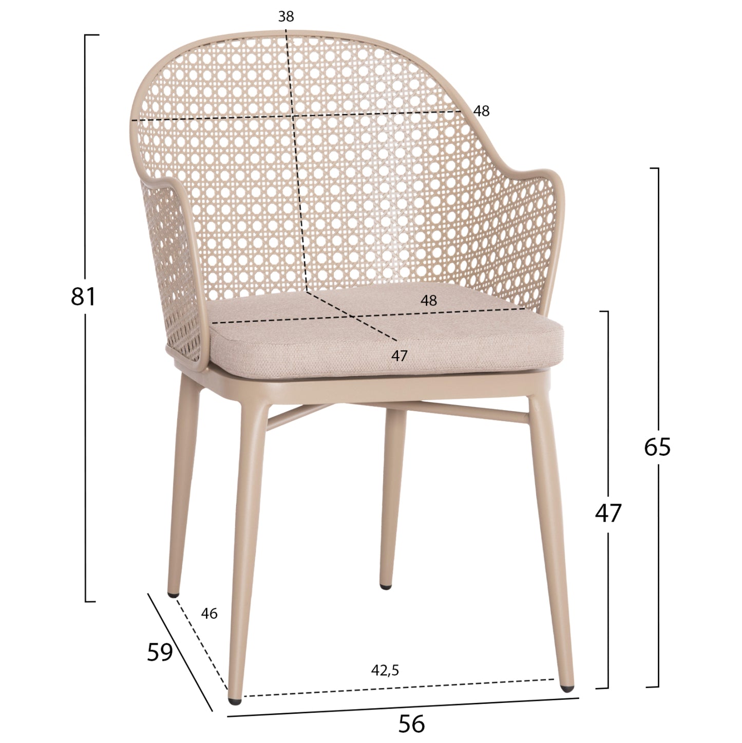 OUTDOOR LOUNGE SET 3PCS OREGO HM21107.03 ALUMINUM & METAL IN CAPPUCCINO COLOR