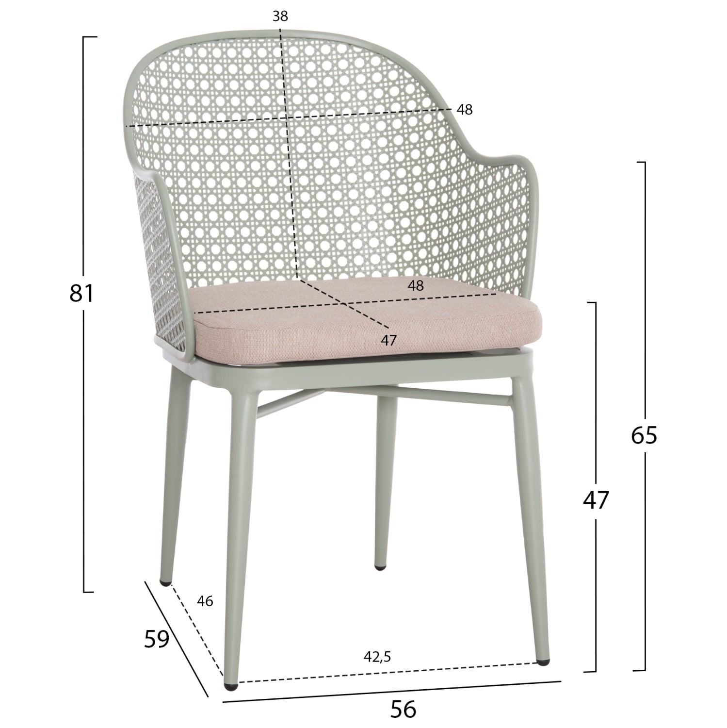 OUTDOOR LOUNGE SET 3PCS OREGO HM21107.06 ALUMINUM & METAL IN PISTACHIO GREEN COLOR