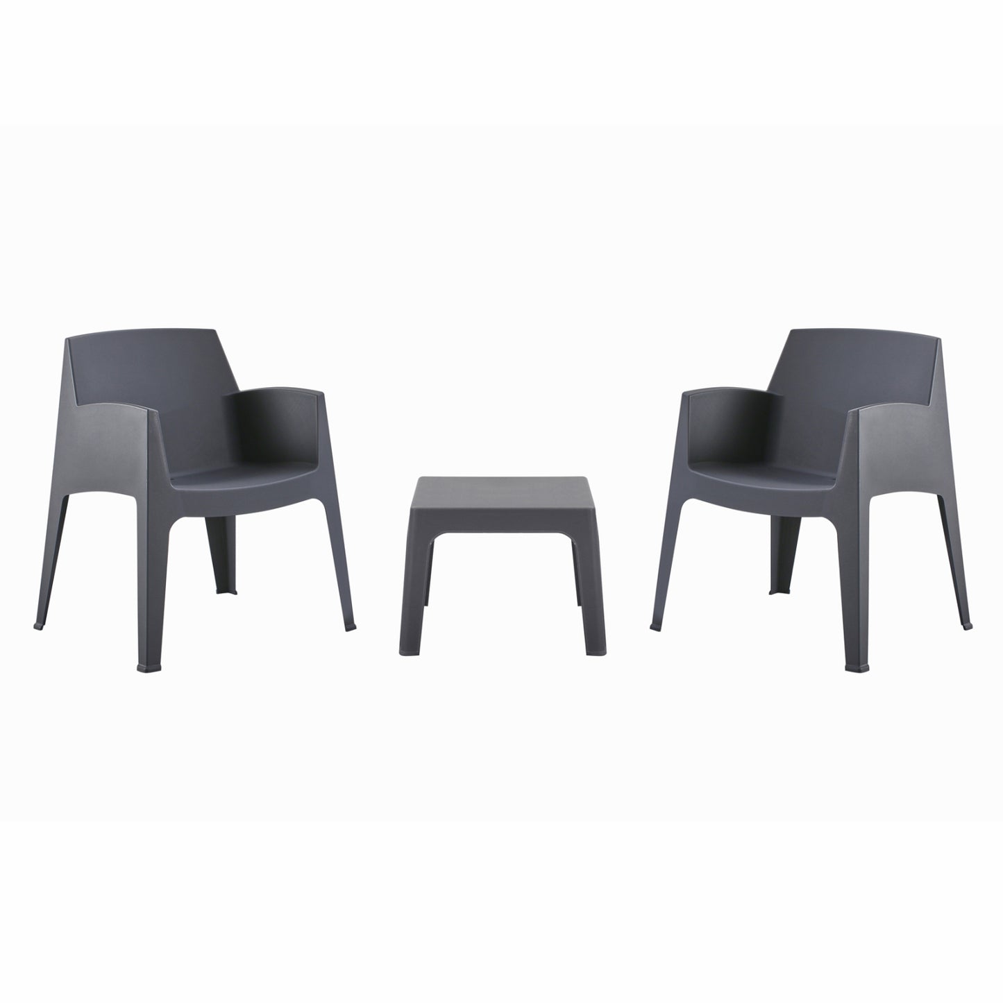 3PCS SET POLYPROPYLENE SLEEK HM21267.10 COFFEE TABLE & 2 ARMCHAIRS - GREY