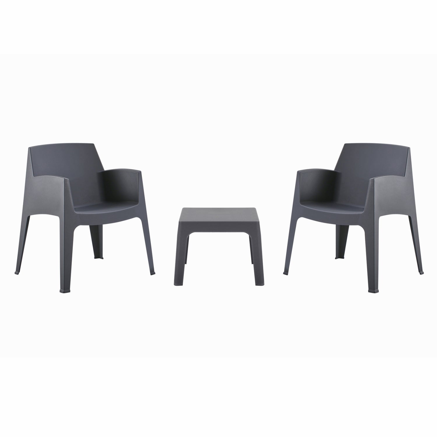 3PCS SET POLYPROPYLENE SLEEK HM21267.10 COFFEE TABLE & 2 ARMCHAIRS - GREY