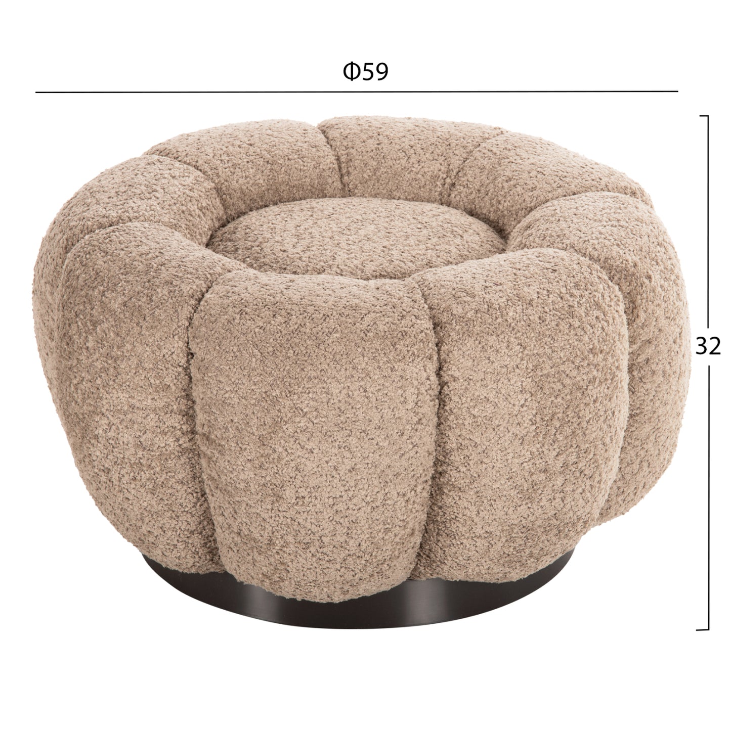 SET SWIVELLING ARMCHAIR WITH ROUND STOOL GRYMM HM10928.08 BROWNISH BEIGE BOUCLE FABRIC