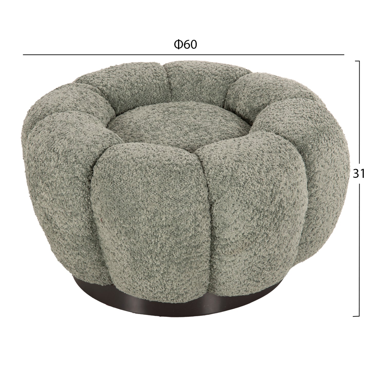 SET SWIVELLING ARMCHAIR WITH ROUND STOOL GRYMM HM10928.05 PISTACHIO GREEN BOUCLE FABRIC