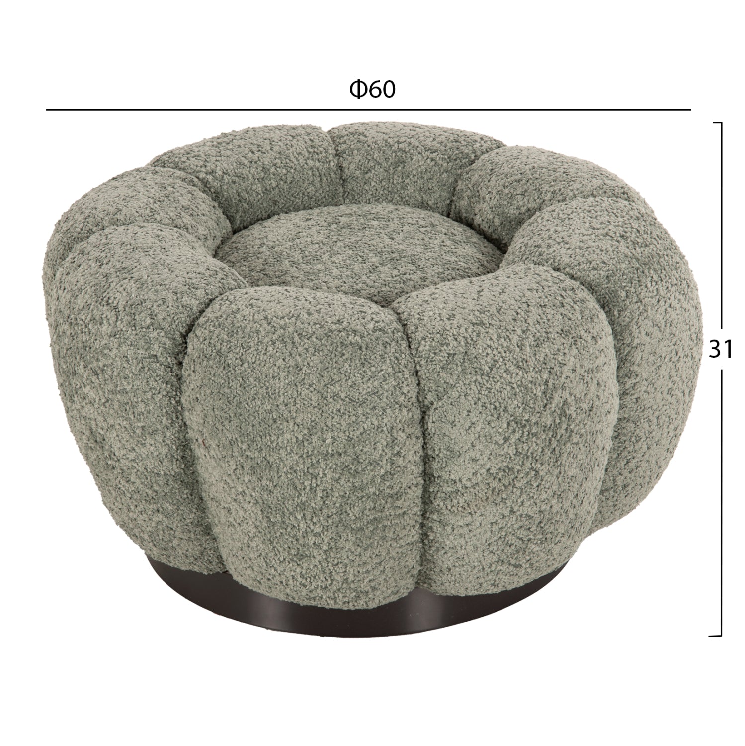 SET SWIVELLING ARMCHAIR WITH ROUND STOOL GRYMM HM10928.05 PISTACHIO GREEN BOUCLE FABRIC