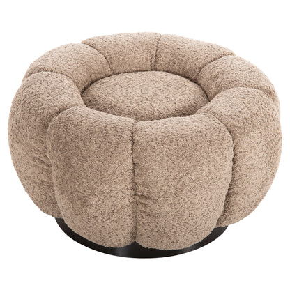 SET SWIVELLING ARMCHAIR WITH ROUND STOOL GRYMM HM10928.08 BROWNISH BEIGE BOUCLE FABRIC