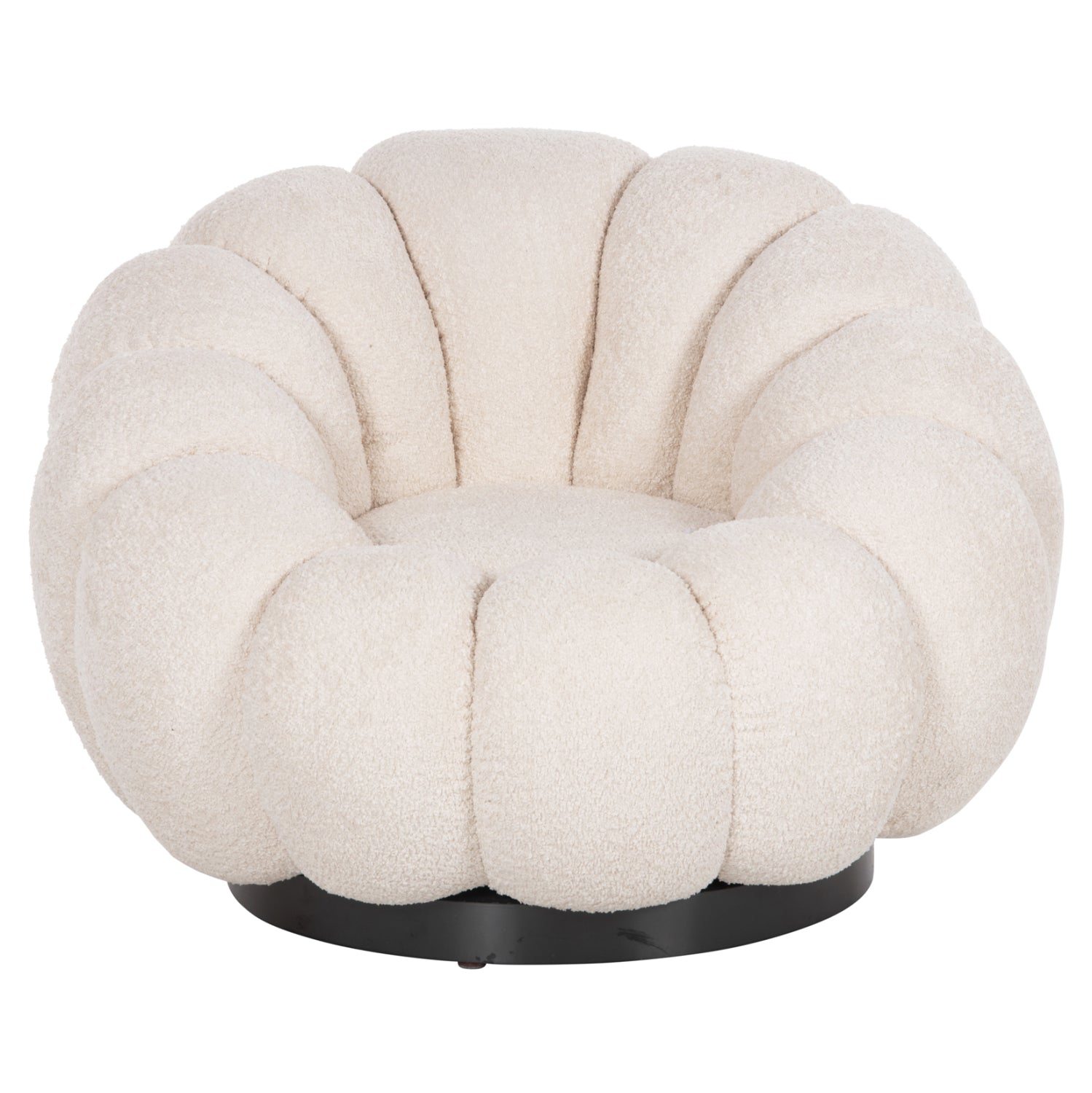 SET SWIVELLING ARMCHAIR WITH ROUND STOOL GRYMM HM10928.06 ECRU BOUCLE FABRIC