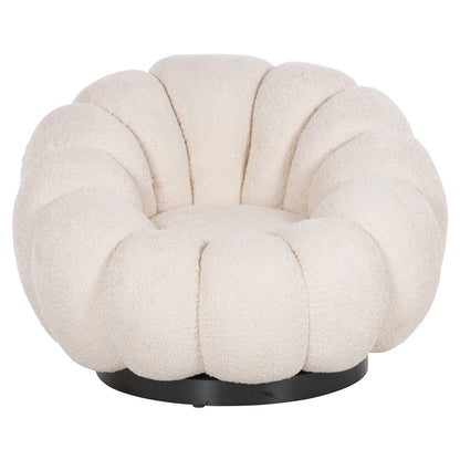 SET SWIVELLING ARMCHAIR WITH ROUND STOOL GRYMM HM10928.06 ECRU BOUCLE FABRIC