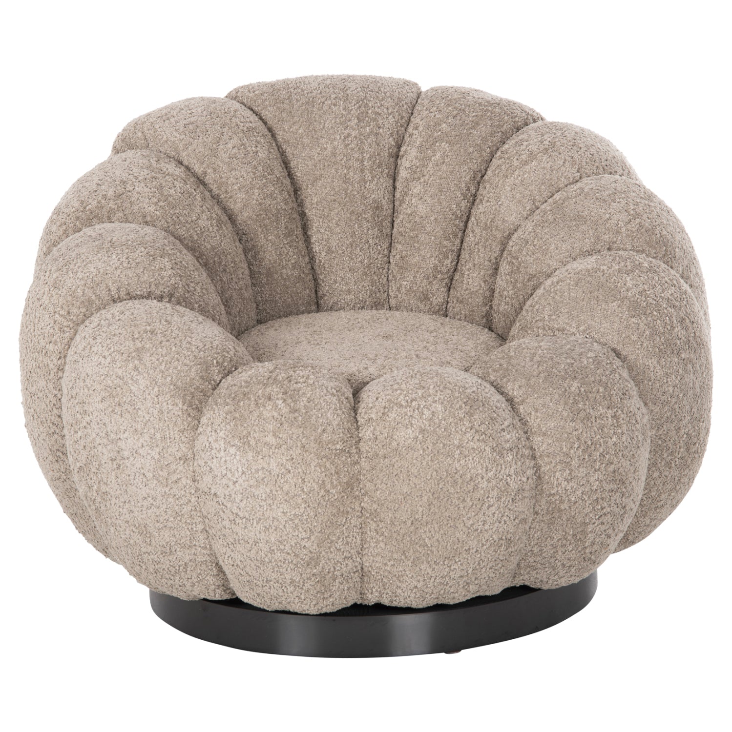SET SWIVELLING ARMCHAIR WITH ROUND STOOL GRYMM HM10928.08 BROWNISH BEIGE BOUCLE FABRIC