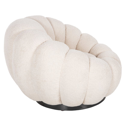 SET SWIVELLING ARMCHAIR WITH ROUND STOOL GRYMM HM10928.06 ECRU BOUCLE FABRIC