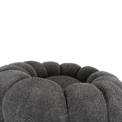 SET SWIVELLING ARMCHAIR WITH ROUND STOOL GRYMM HM10928.01 GREY BOUCLE FABRIC