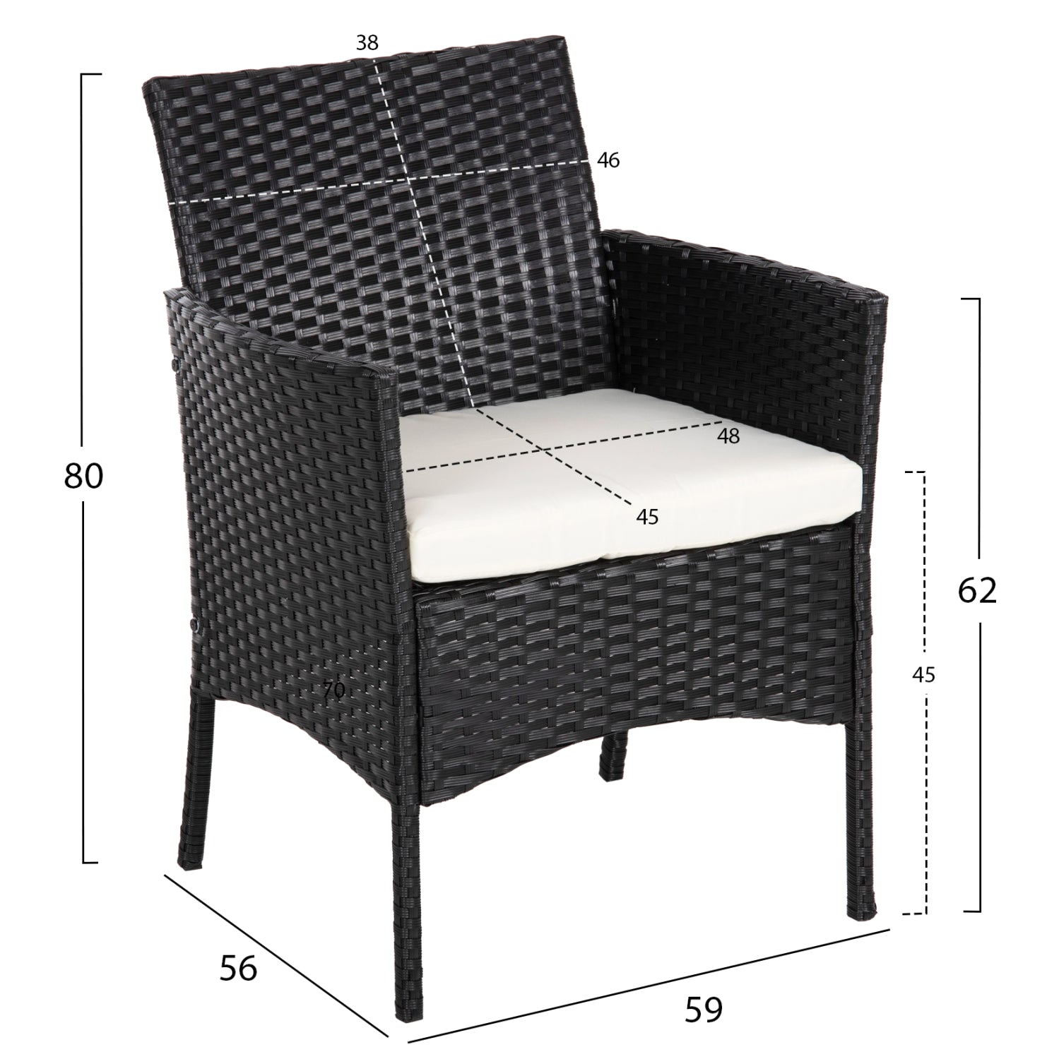 OUTDOOR LOUNGE SET 4PCS STASIA HM6089.04 SYNTHETIC RATTAN IN BLACK-CUSHIONS IN BEIGE