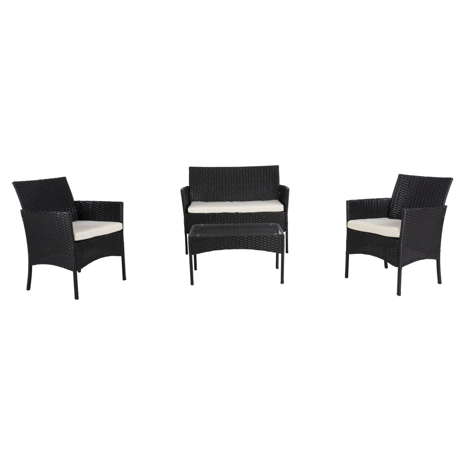 OUTDOOR LOUNGE SET 4PCS STASIA HM6089.04 SYNTHETIC RATTAN IN BLACK-CUSHIONS IN BEIGE