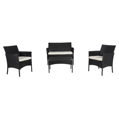 OUTDOOR LOUNGE SET 4PCS STASIA HM6089.04 SYNTHETIC RATTAN IN BLACK-CUSHIONS IN BEIGE