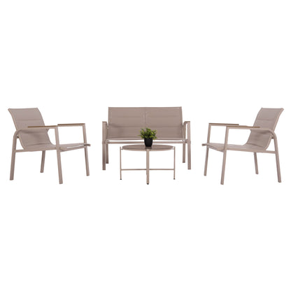 OUTDOOR LOUNGE SET 4PCS JULIETTE HM6280.04 CAPPUCCINO ALUMINUM-TEXTILENE--TEMPERED GLASS
