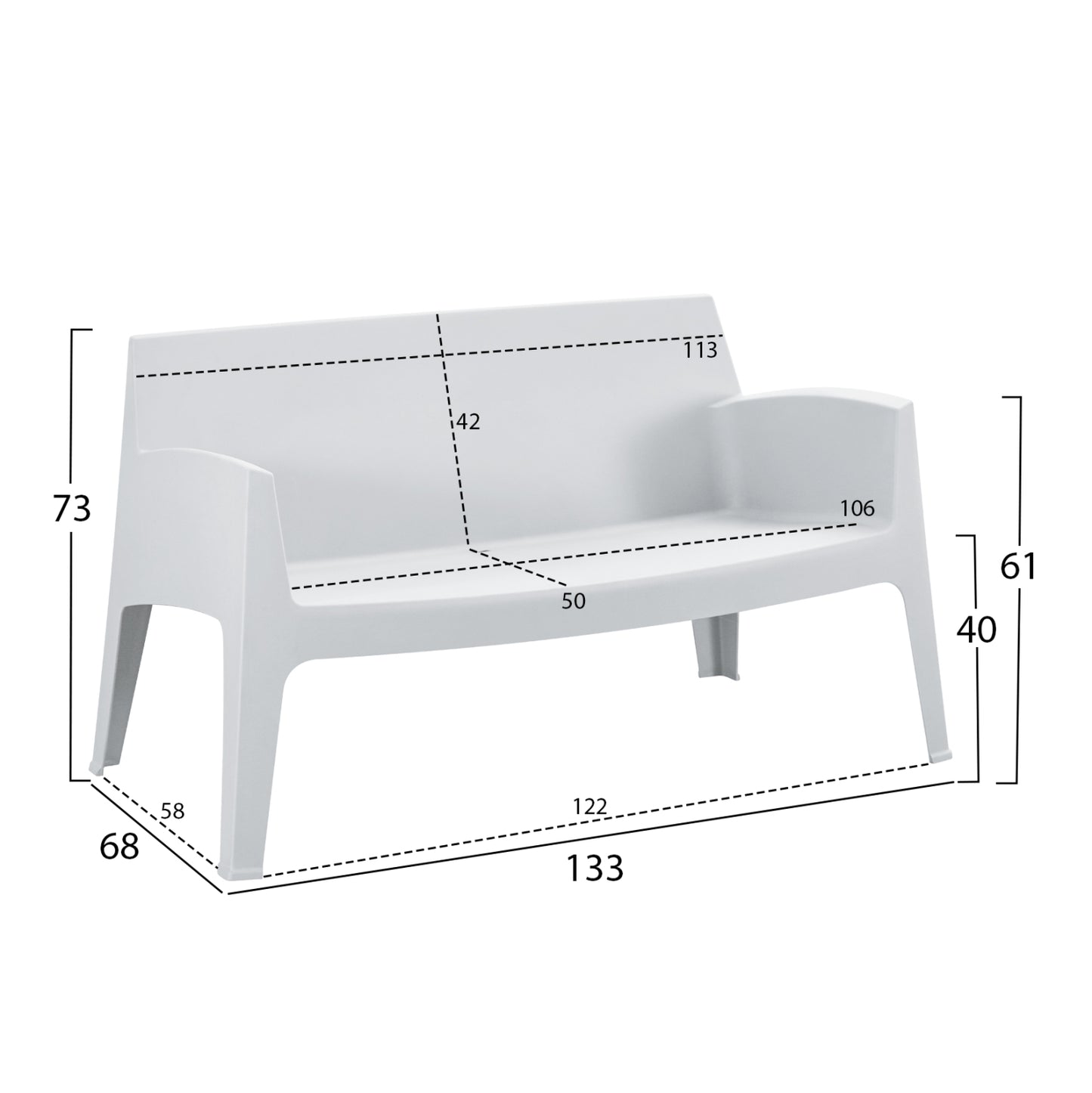 LOUNGE SET 4PCS SLEEK HM21268.01 WHITE POLYPROPYLENE