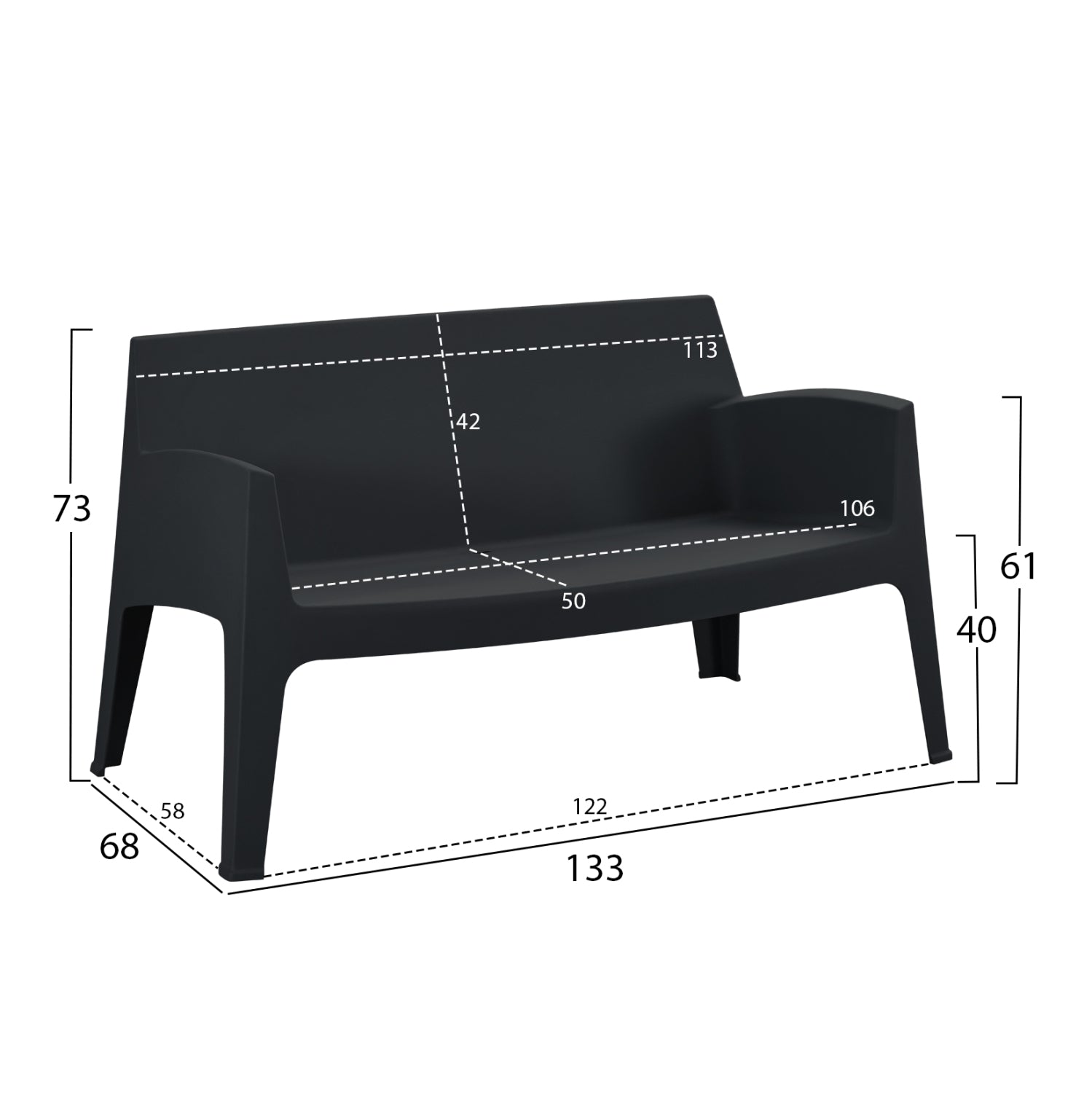 LOUNGE SET 4PCS SLEEK HM21268.02 BLACK POLYPROPYLENE
